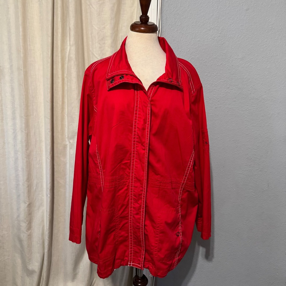 Activology Women Athletic Red Full Zip Jacket Contrasting Stitching Sz 1X Cotton